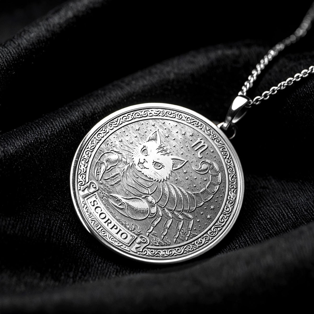 Cat Scorpio Zodiac Pendant – Sterling Silver Necklace
