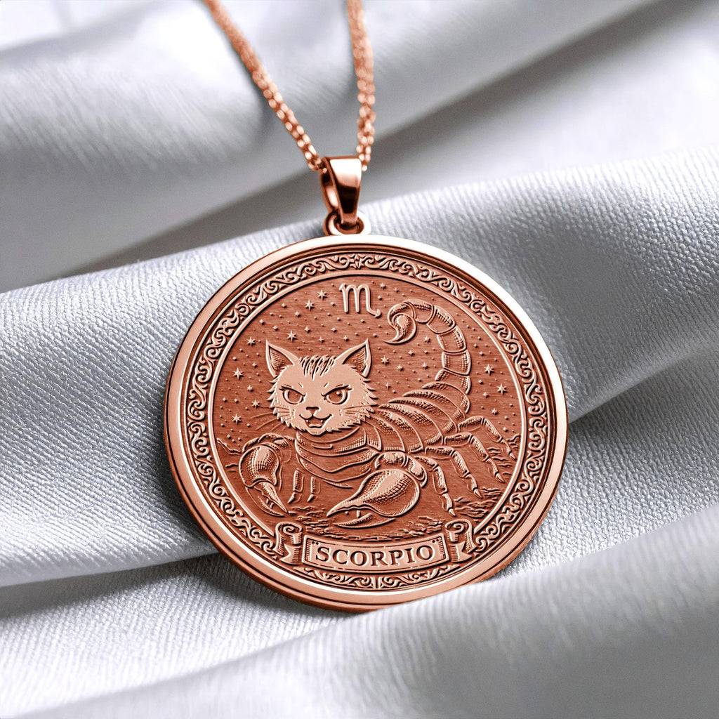 Cat Scorpio Zodiac Pendant – Sterling Silver Necklace