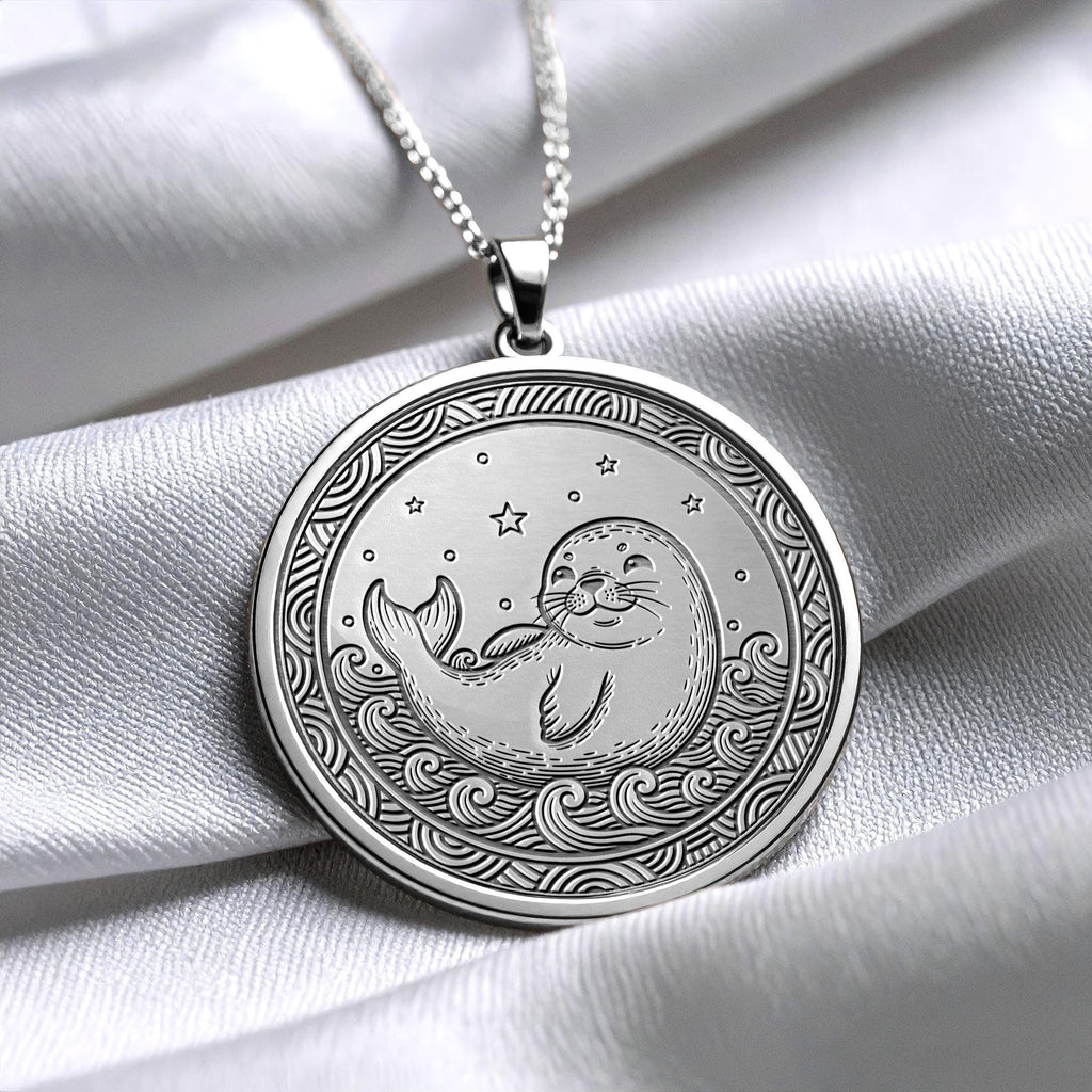 Baby Seal Medallion Necklace – Ocean Animal Charm, Sterling Silver
