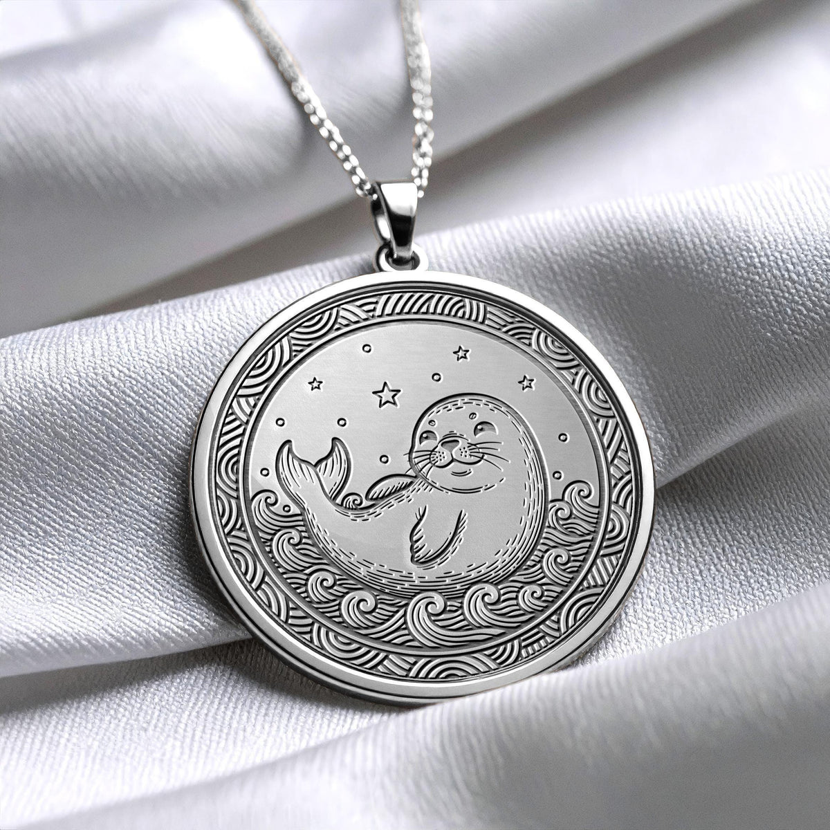 Baby Seal Medallion Necklace – Ocean Animal Charm, Sterling Silver