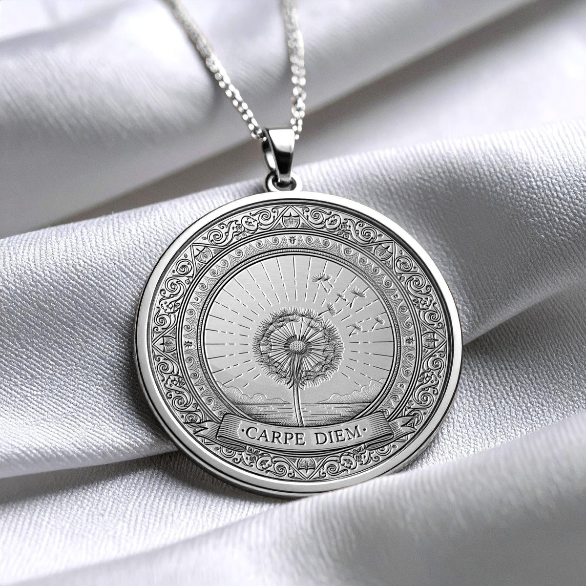 Carpe Diem Gold Pendant Necklace, Inspirational Medallion,  Meaningful Gift