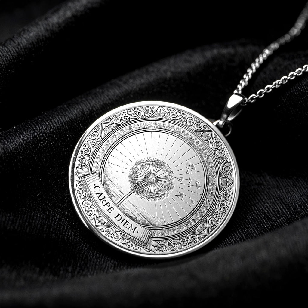 Carpe Diem Gold Pendant Necklace, Inspirational Medallion,  Meaningful Gift