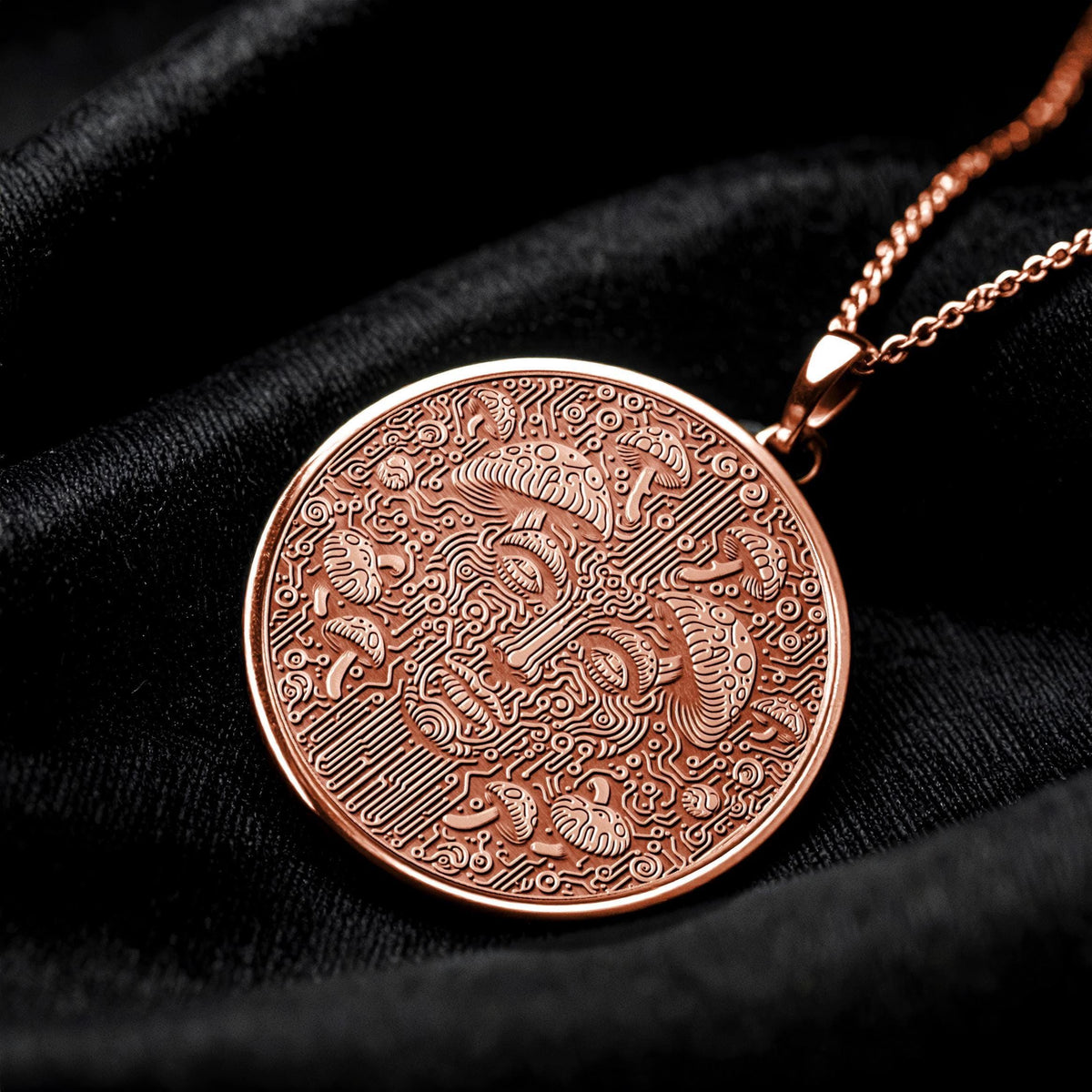 Gold Mushroom Face Necklace, - Psychedelic Mushroom Pendant