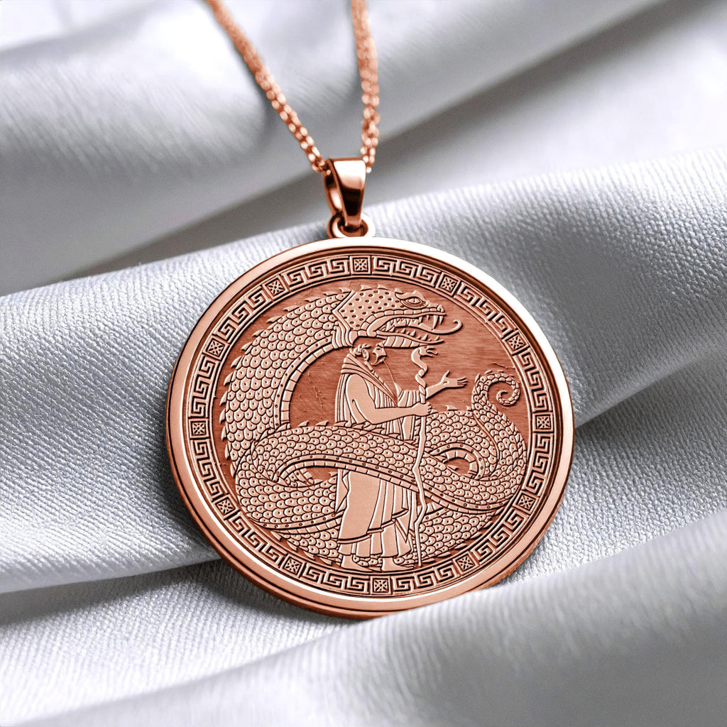 Double-Headed Serpent Medallion Necklace – Ancient Mythology Gold Coin Pendant