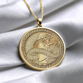 Double-Headed Serpent Medallion Necklace – Ancient Mythology Gold Coin Pendant