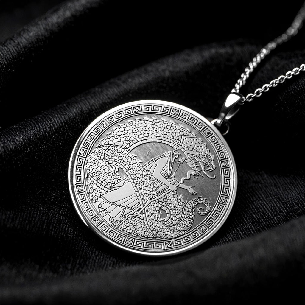 Double-Headed Serpent Medallion Necklace – Ancient Mythology Gold Coin Pendant
