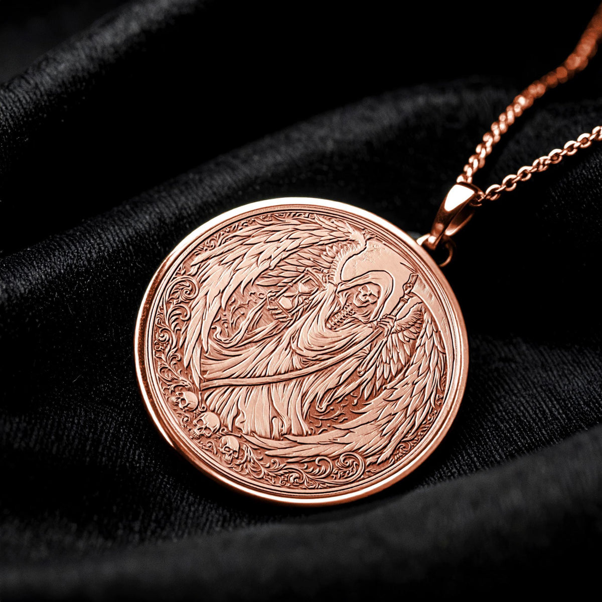 Grim Reaper Angel Pendant Necklace – Mortality, Protection & Transformation