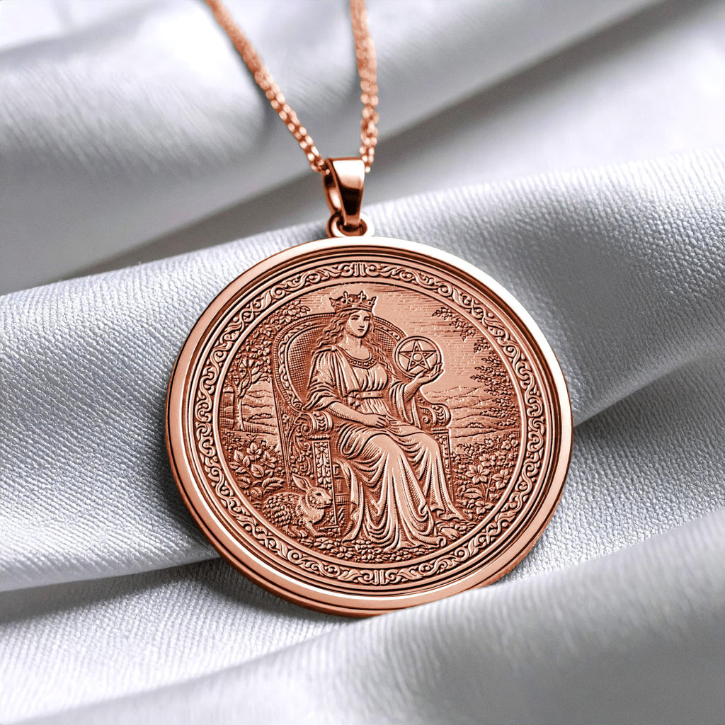 Queen of Pentacles Pendant Necklace – Abundance, Nurturing & Grounded Power