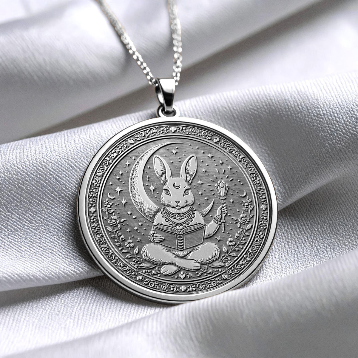 Moon Rabbit Necklace: Celestial Book Lover Pendant