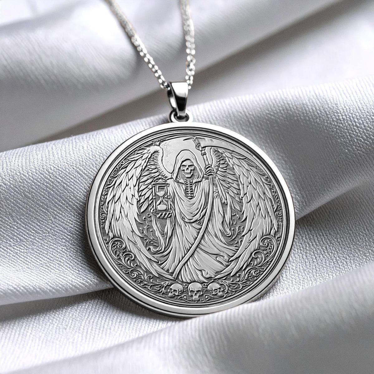 Grim Reaper Angel Pendant Necklace – Mortality, Protection & Transformation