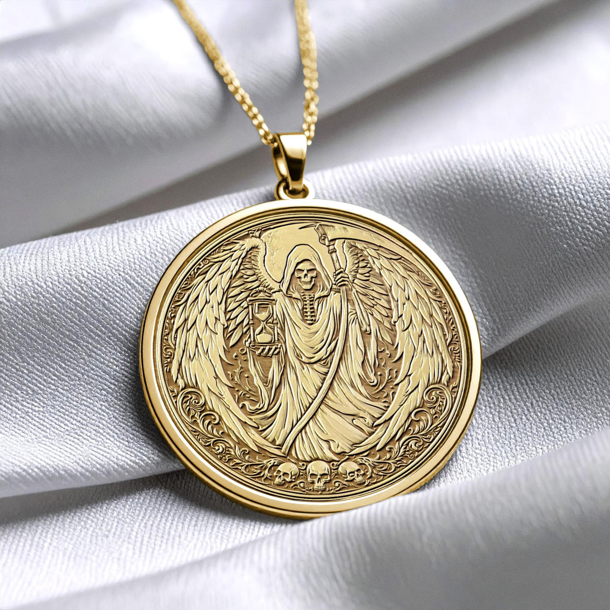 Grim Reaper Angel Pendant Necklace – Mortality, Protection & Transformation