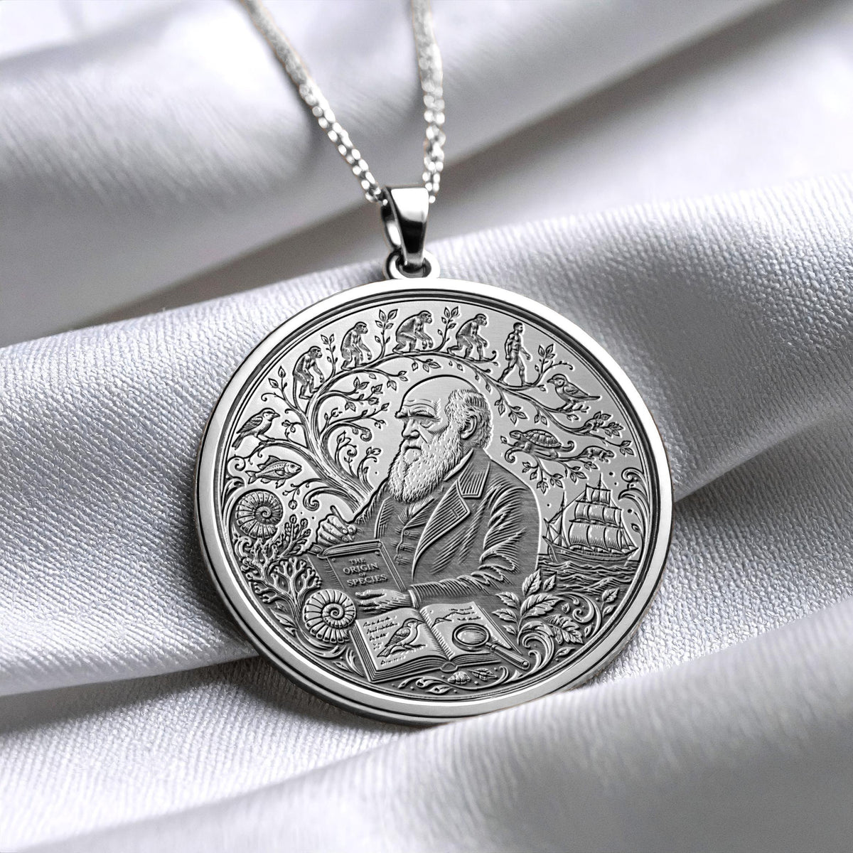Charles Darwin Evolution Pendant Necklace – Knowledge, Curiosity & Human Evolution