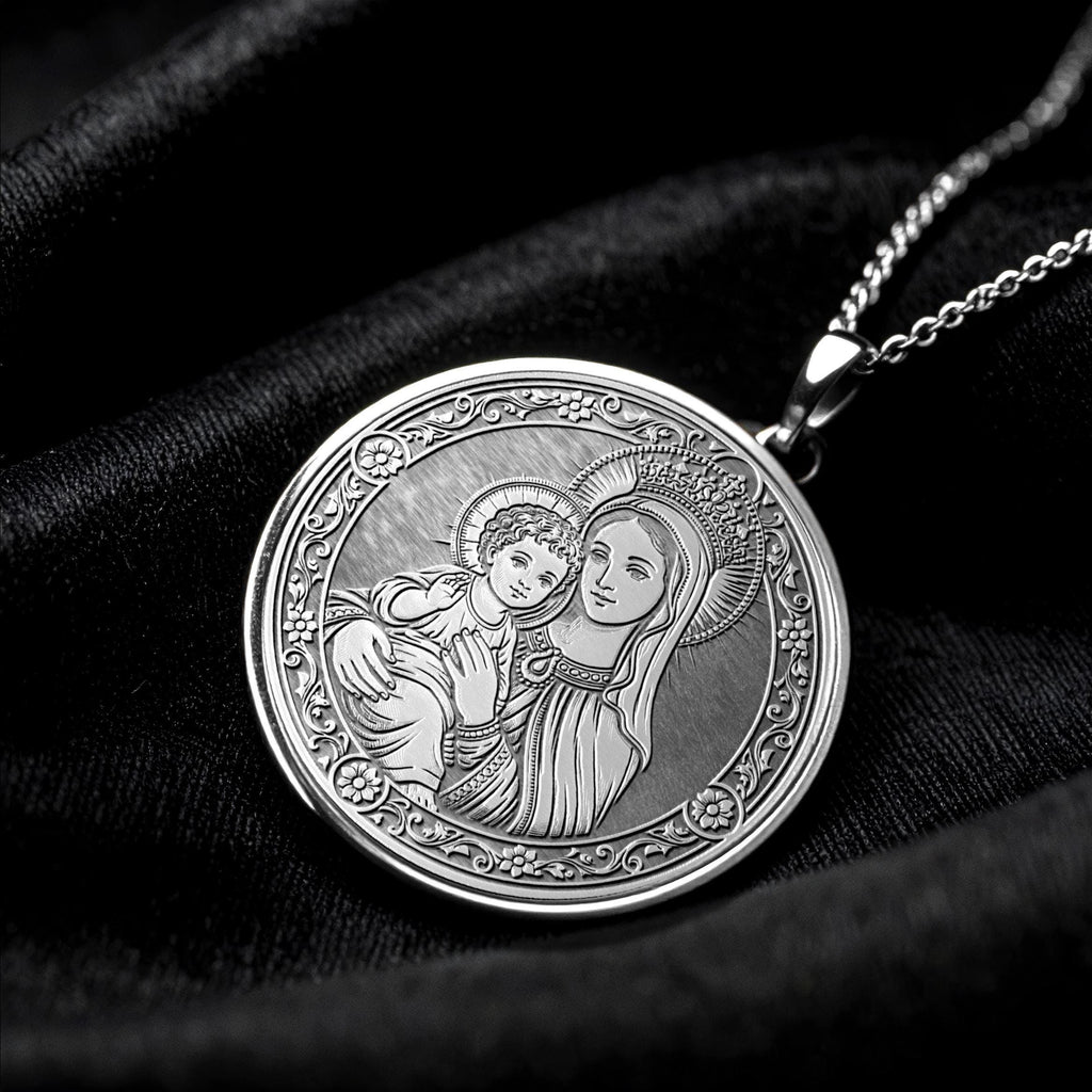 Virgin Mary and Baby Jesus Pendant Necklace – Faith, Love & Divine Protection
