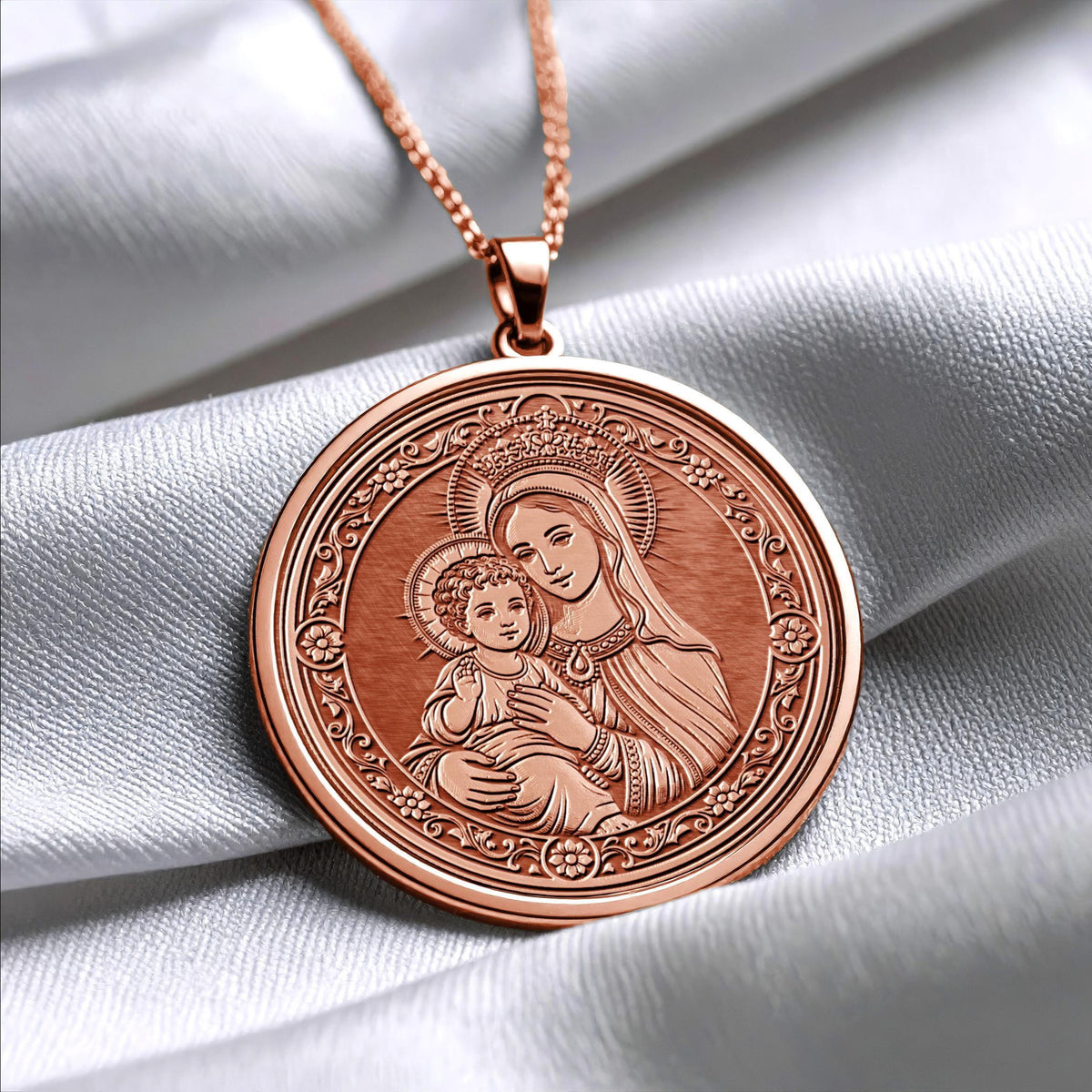 Virgin Mary and Baby Jesus Pendant Necklace – Faith, Love & Divine Protection