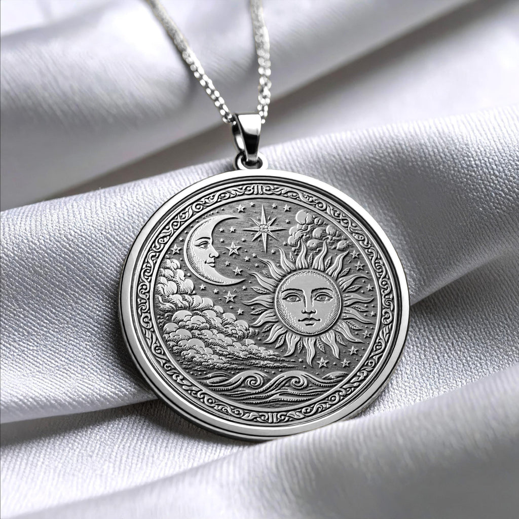 Celestial Sun and Moon Pendant Necklace – Balance, Harmony & Cosmic Energy