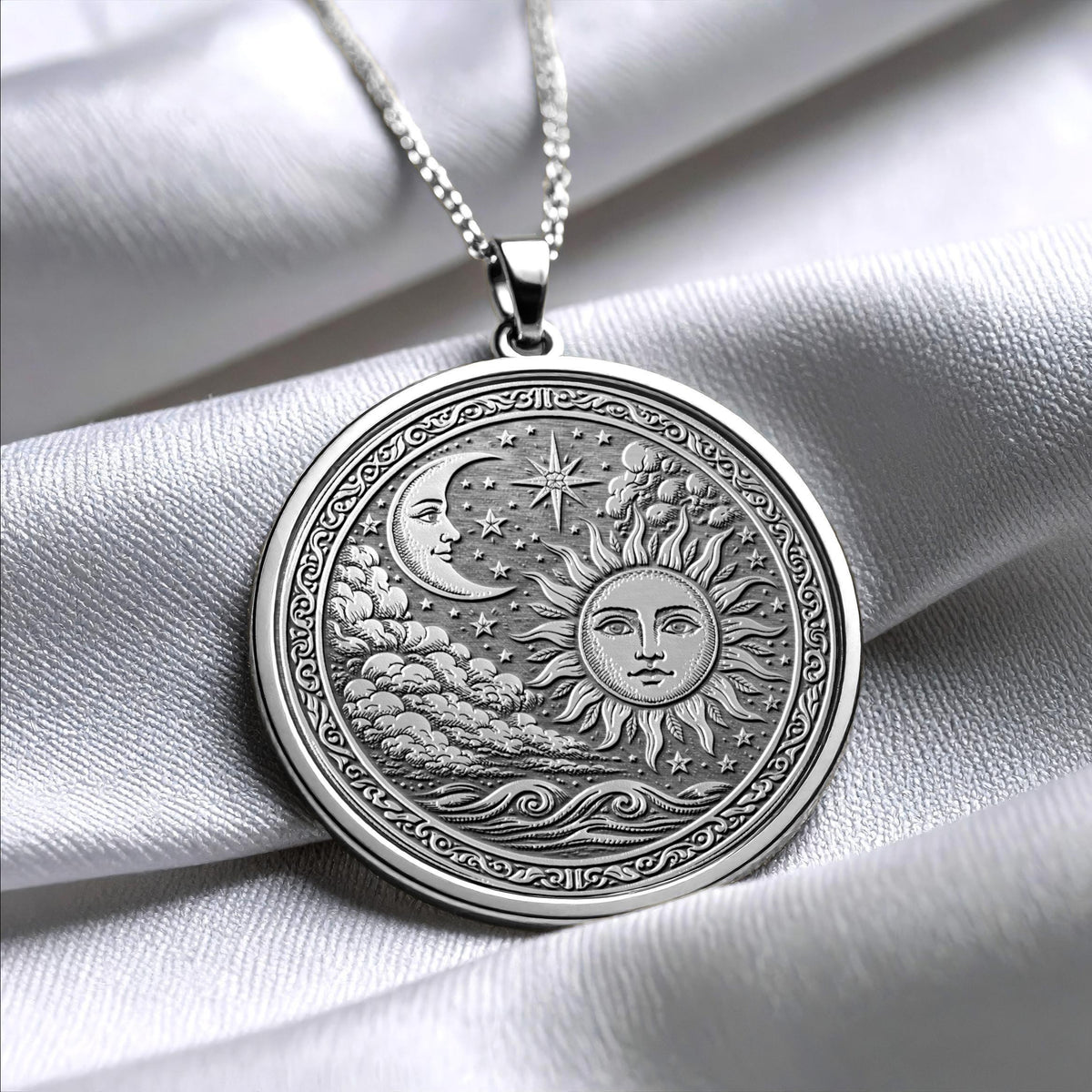 Celestial Sun and Moon Pendant Necklace – Balance, Harmony & Cosmic Energy