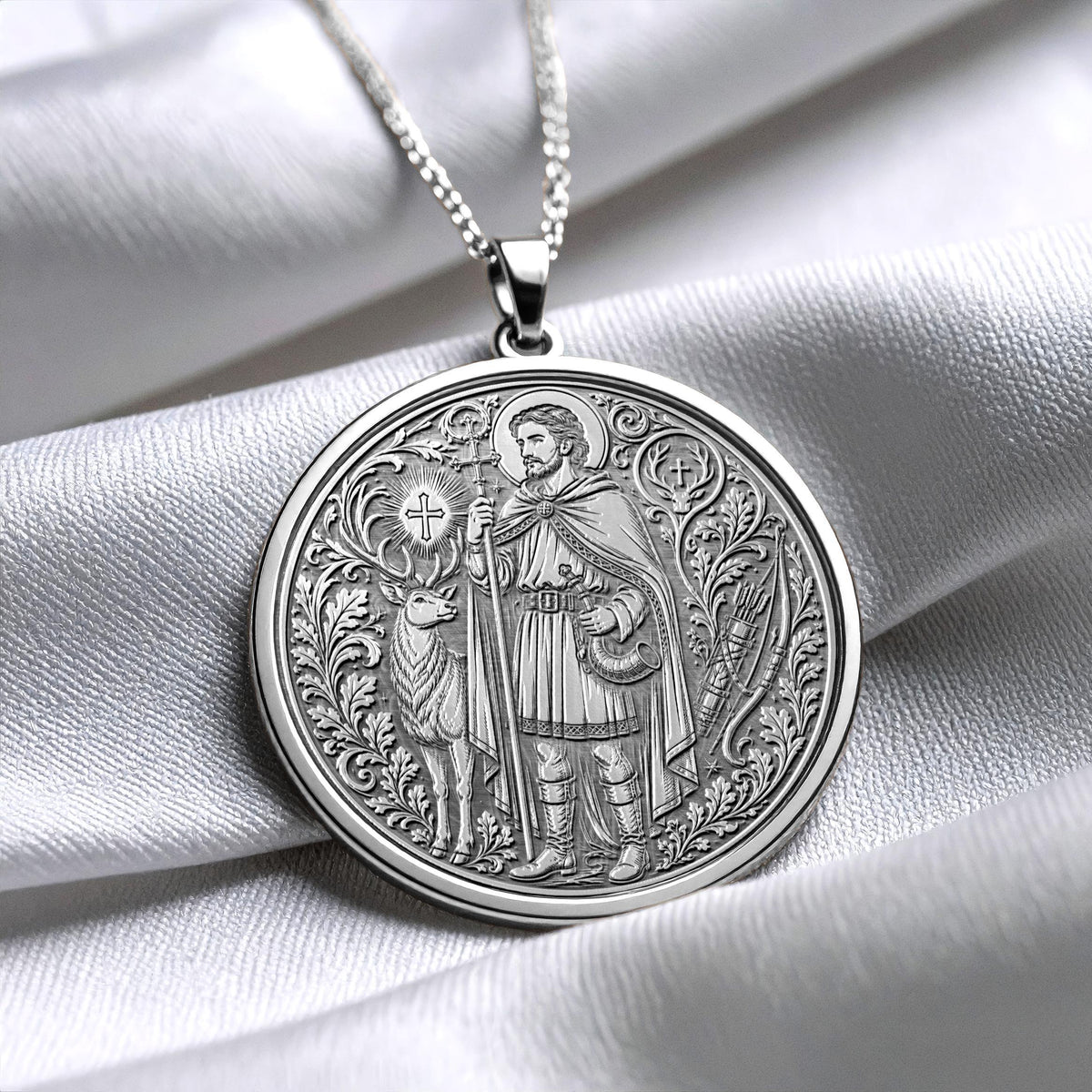 Saint Hubert Pendant Necklace – Protection, Nature & Spiritual Guidance