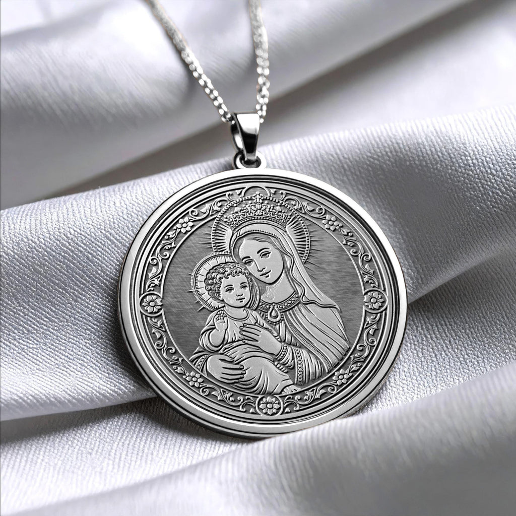 Virgin Mary and Baby Jesus Pendant Necklace – Faith, Love & Divine Protection