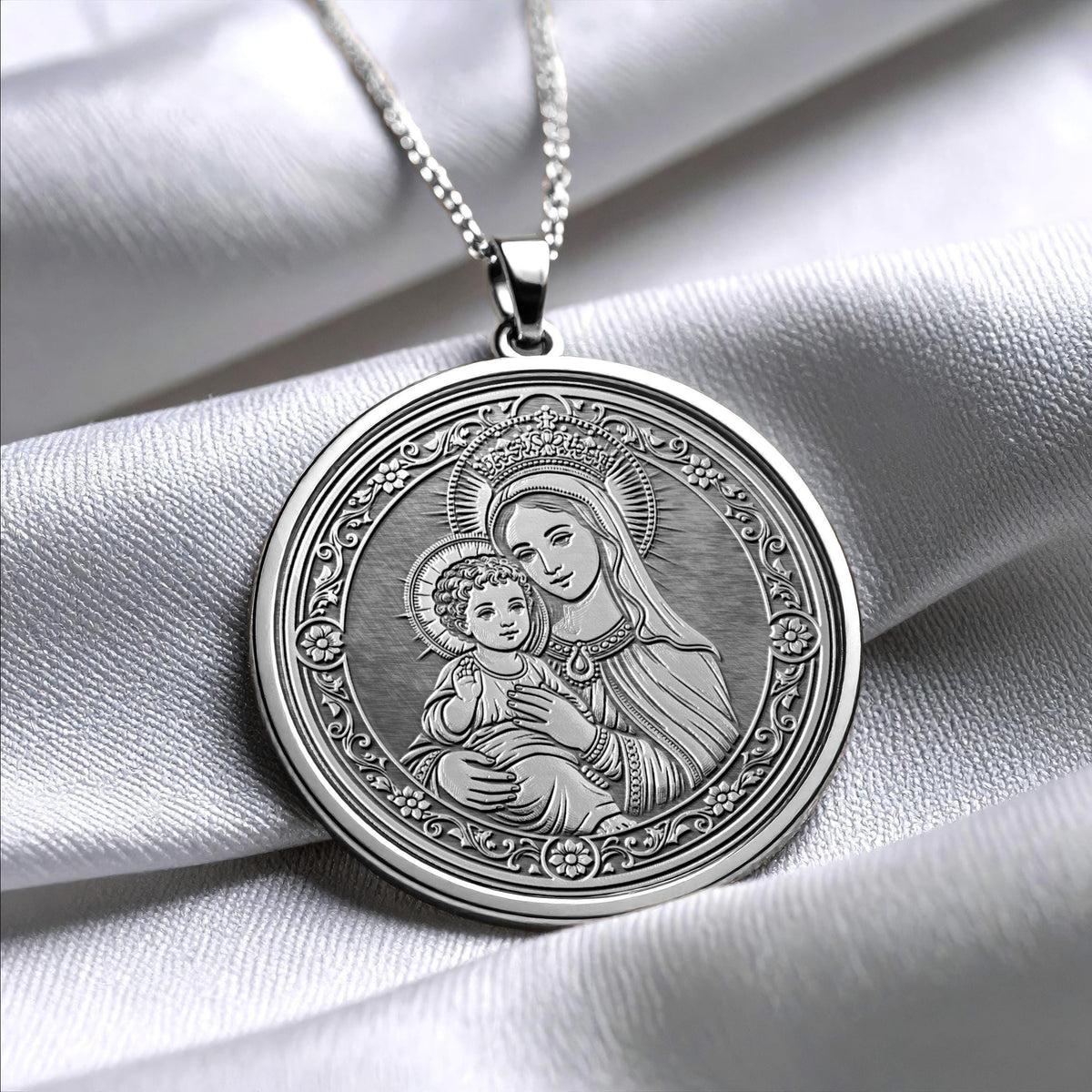 Virgin Mary and Baby Jesus Pendant Necklace – Faith, Love & Divine Protection