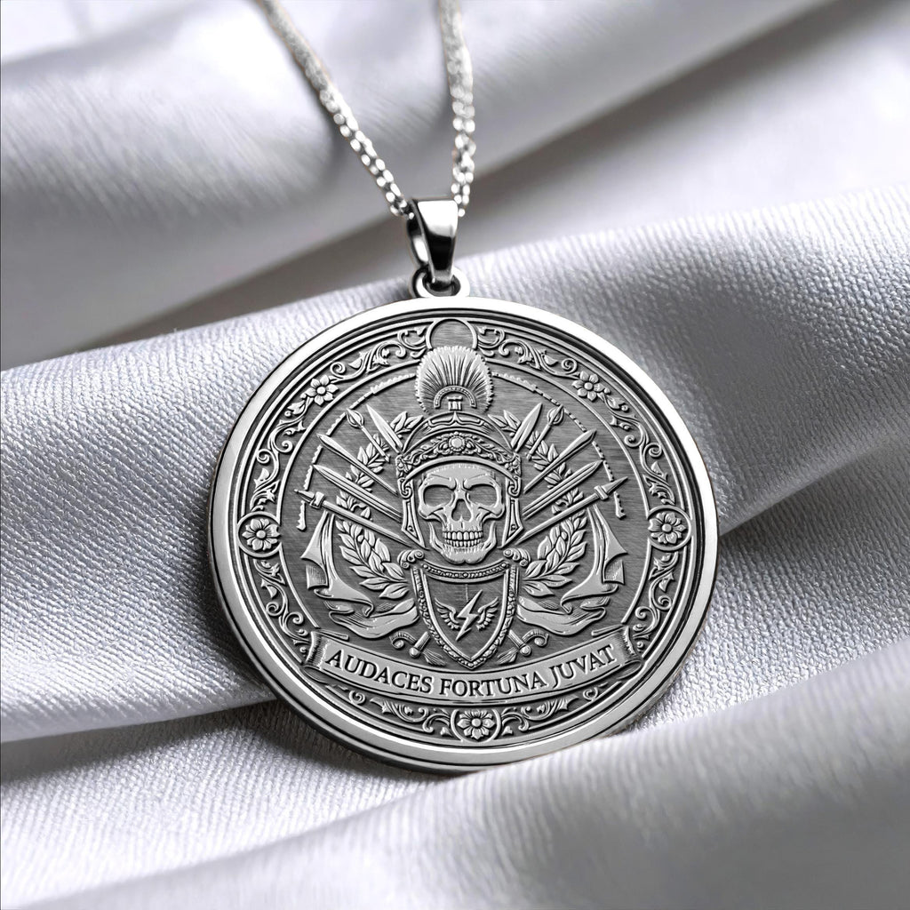 Audaces Fortuna Juvat Pendant Necklace – Courage, Fortune & Fearless Spirit