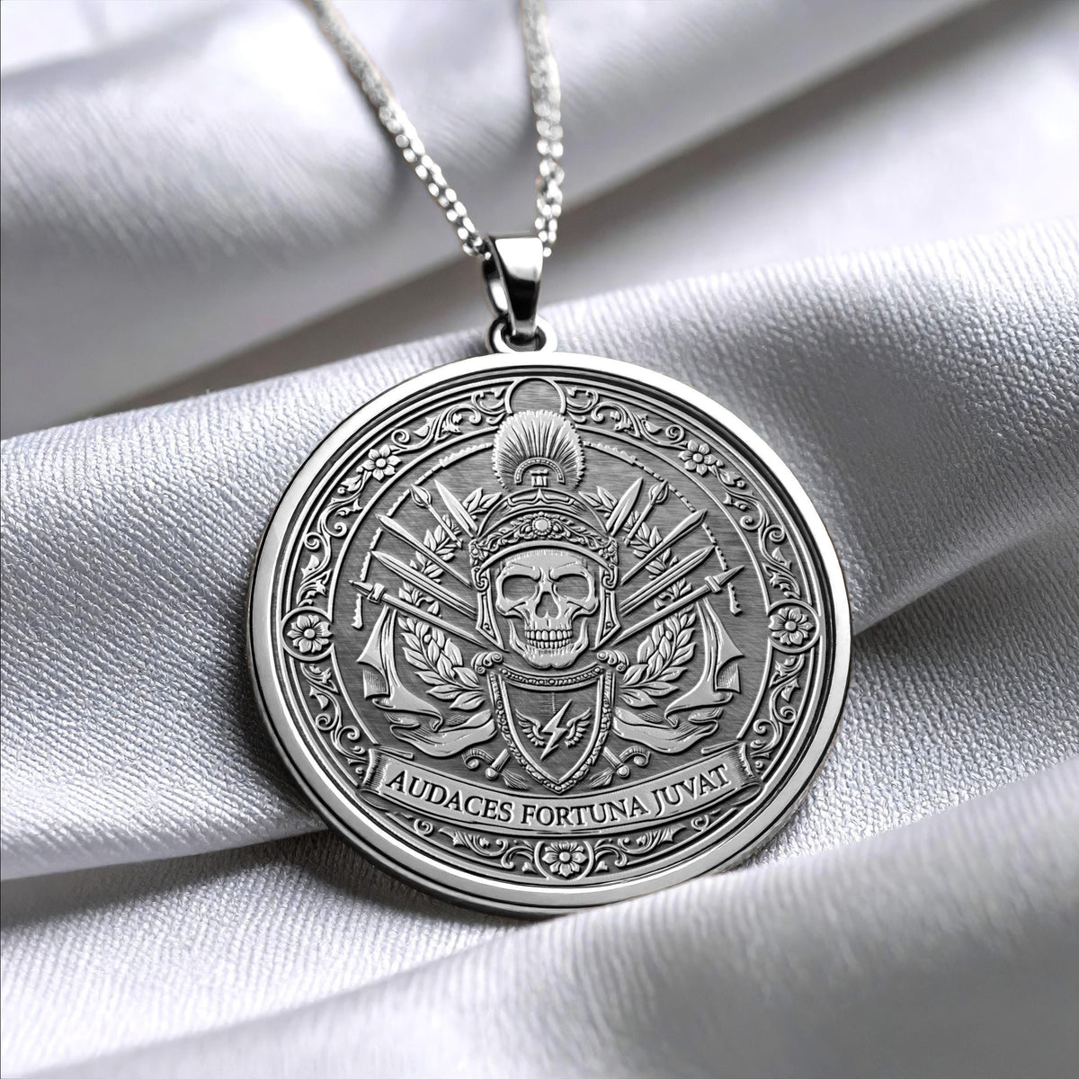 Audaces Fortuna Juvat Pendant Necklace – Courage, Fortune & Fearless Spirit