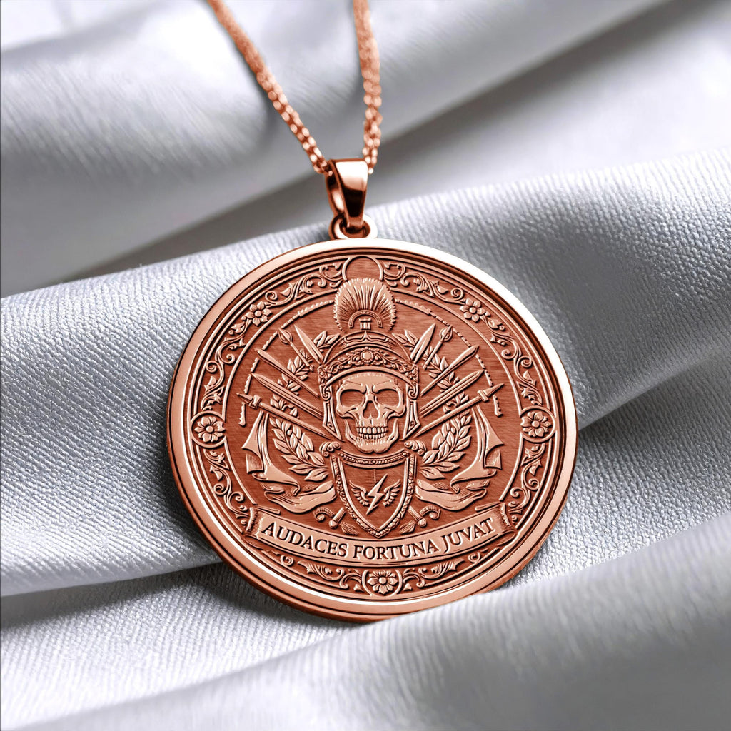Audaces Fortuna Juvat Pendant Necklace – Courage, Fortune & Fearless Spirit