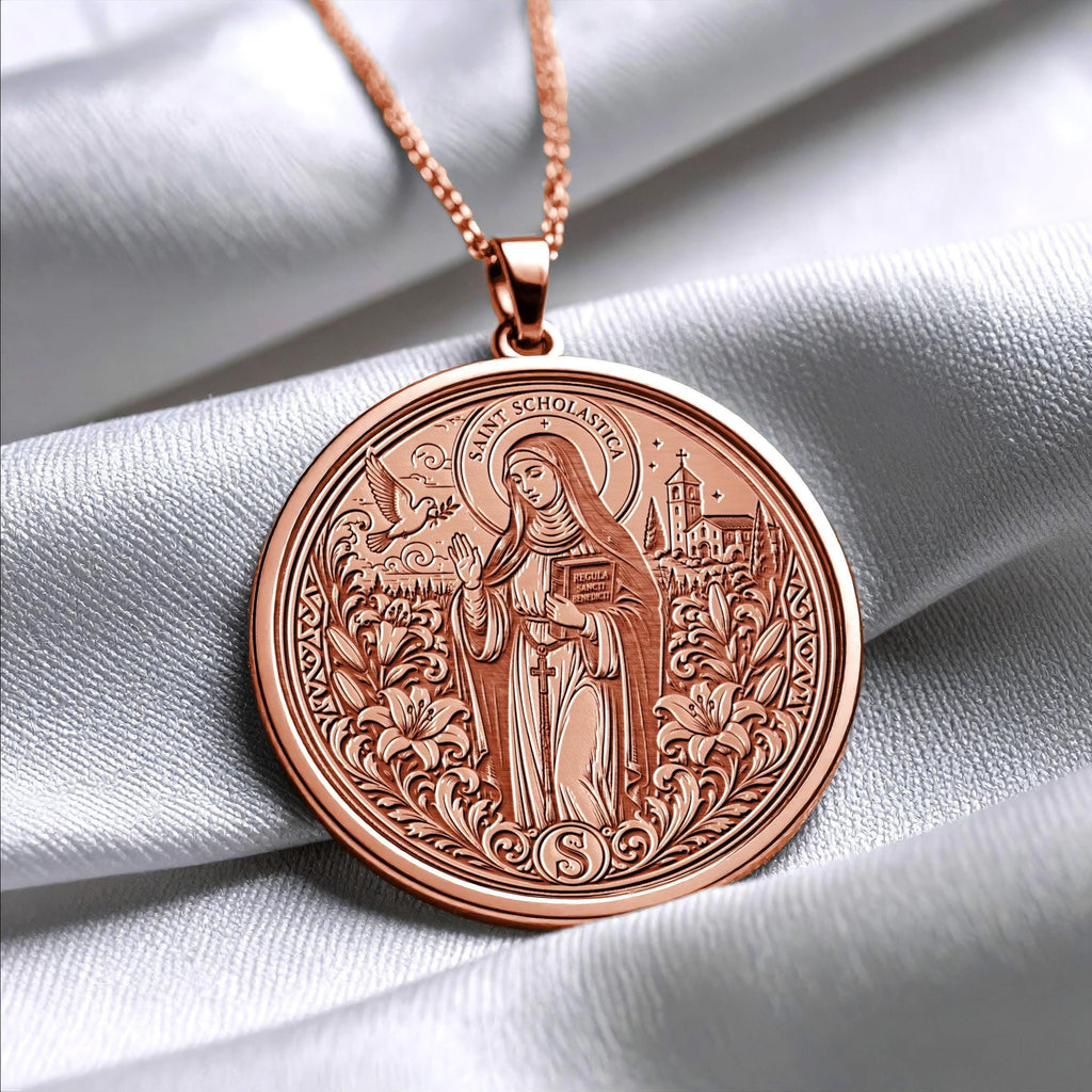 Saint Scholastica Pendant Necklace – Faith, Wisdom & Spiritual Peace