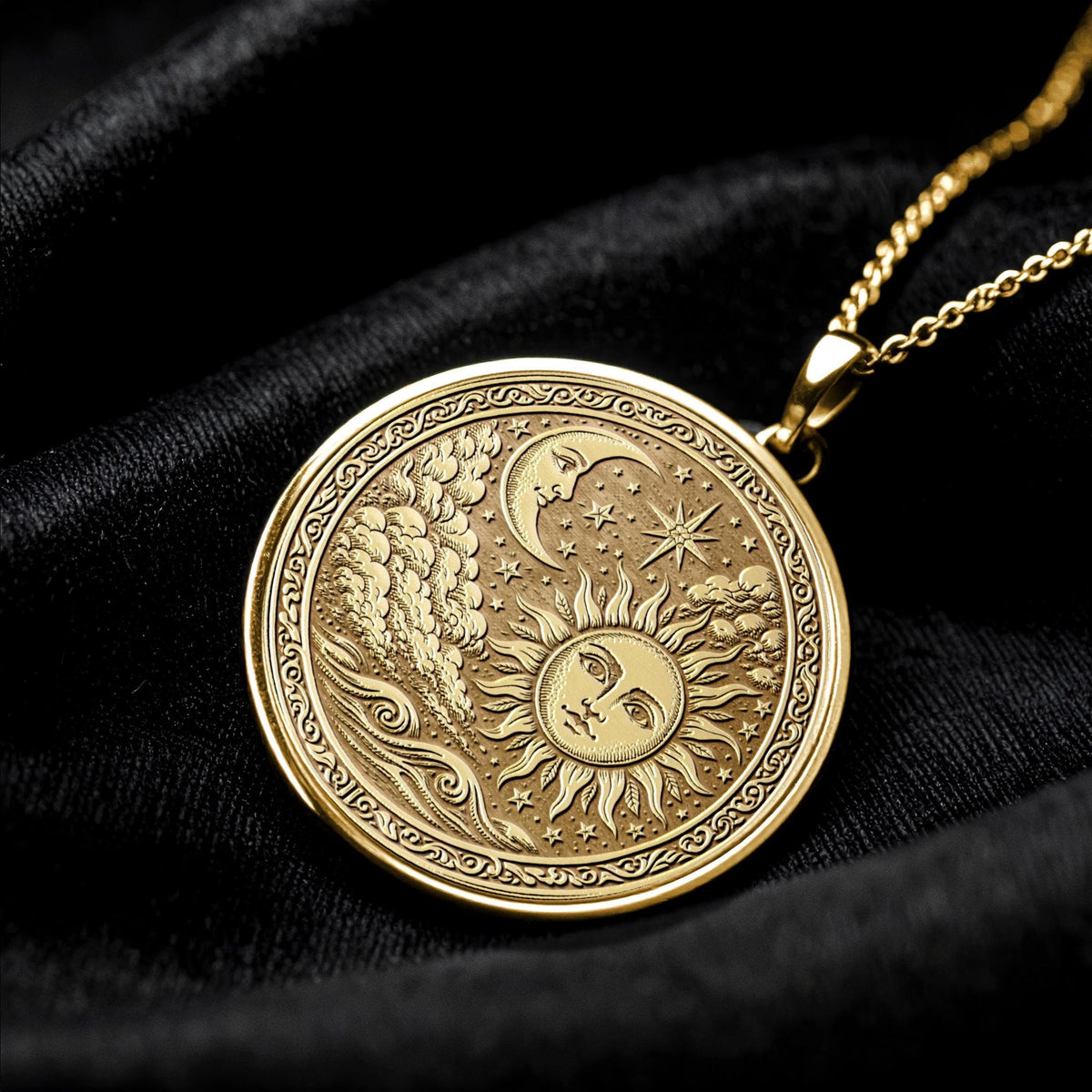 Celestial Sun and Moon Pendant Necklace – Balance, Harmony & Cosmic Energy