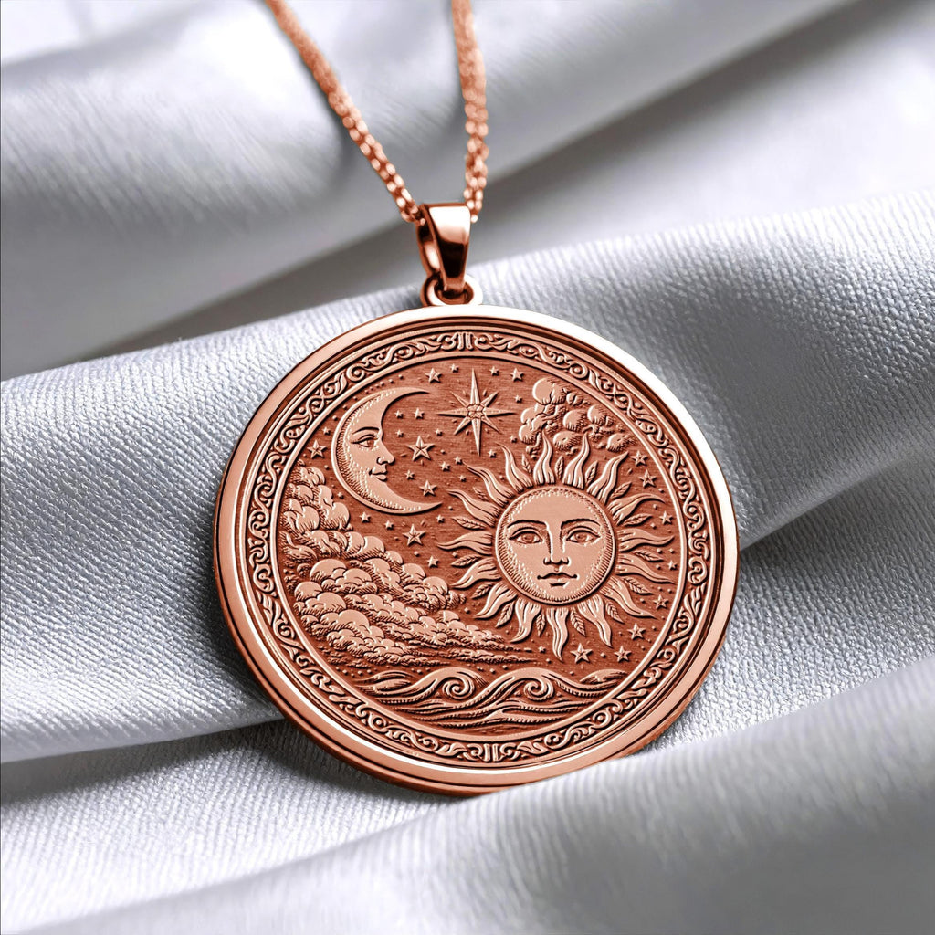 Celestial Sun and Moon Pendant Necklace – Balance, Harmony & Cosmic Energy