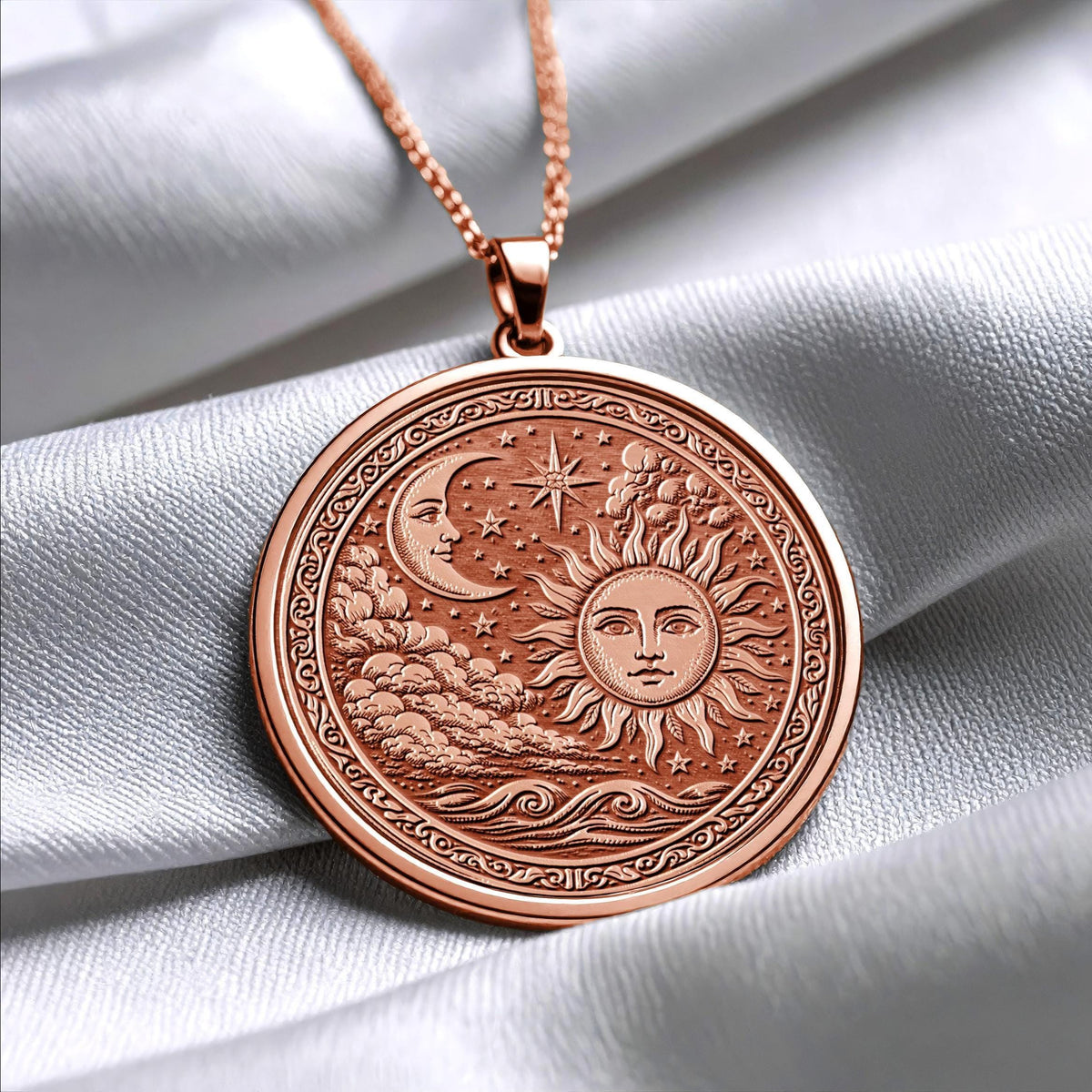 Celestial Sun and Moon Pendant Necklace – Balance, Harmony & Cosmic Energy