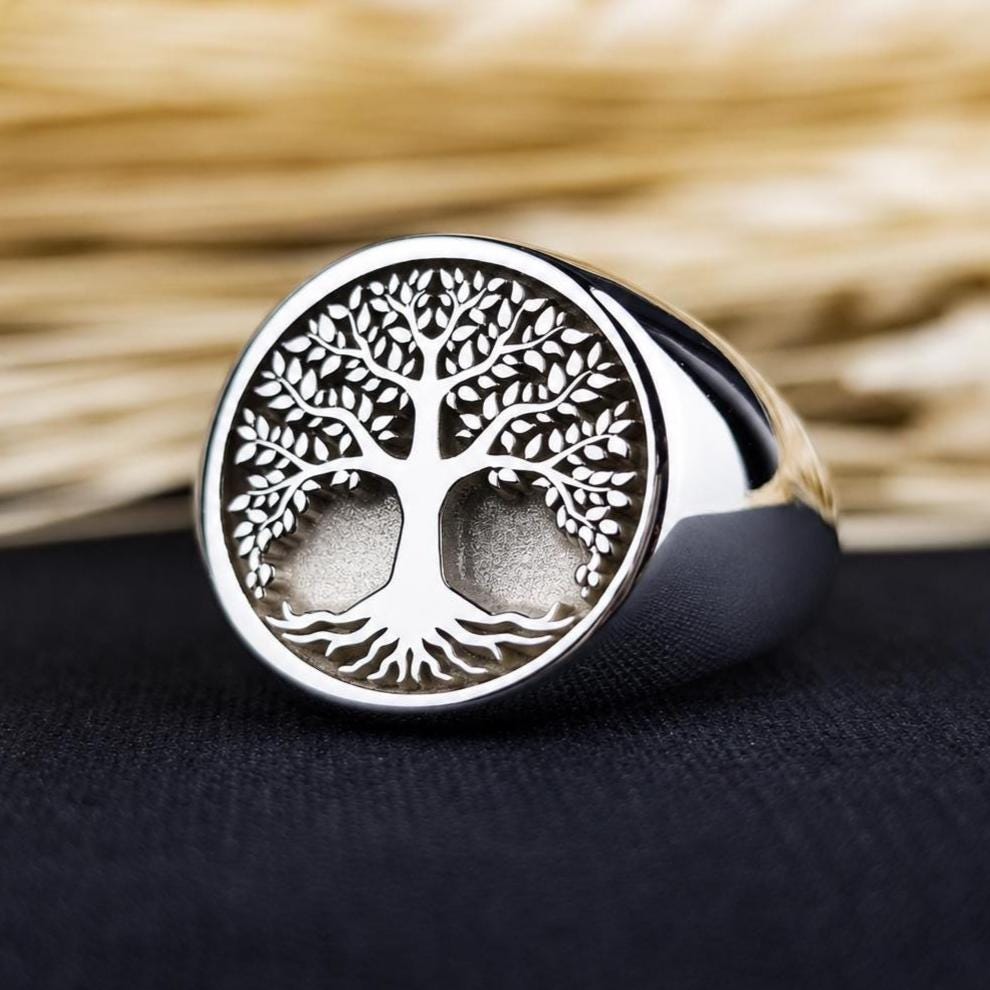 Tree of Life Signet Ring, Sterling Silver Spiritual Nature Symbol Jewelry, Meaningful Gift