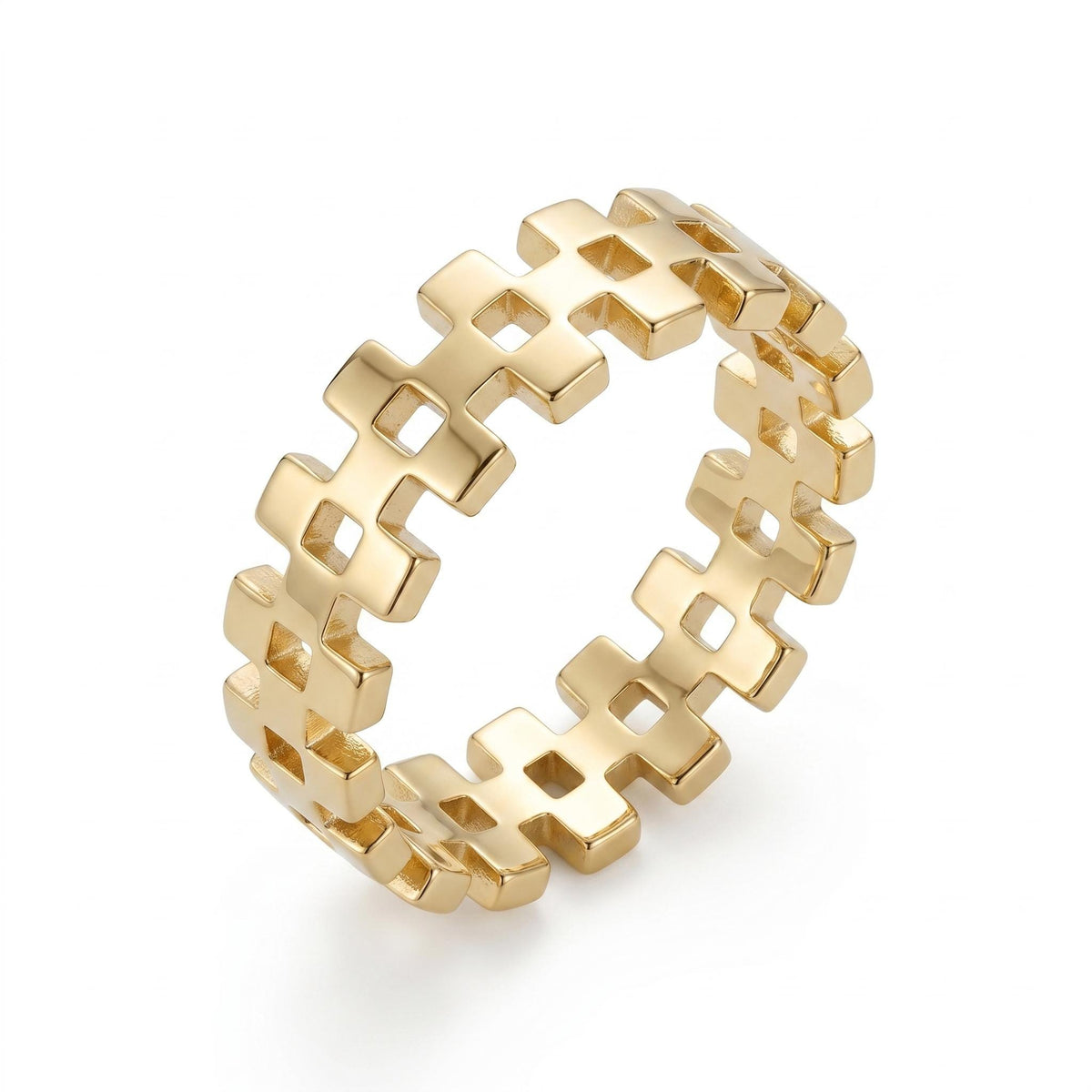 Solid gold wide link band ring