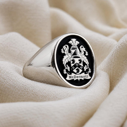 Custom Family Crest Signet Ring, Sterling Silver or Gold Coat of Arms Heirloom