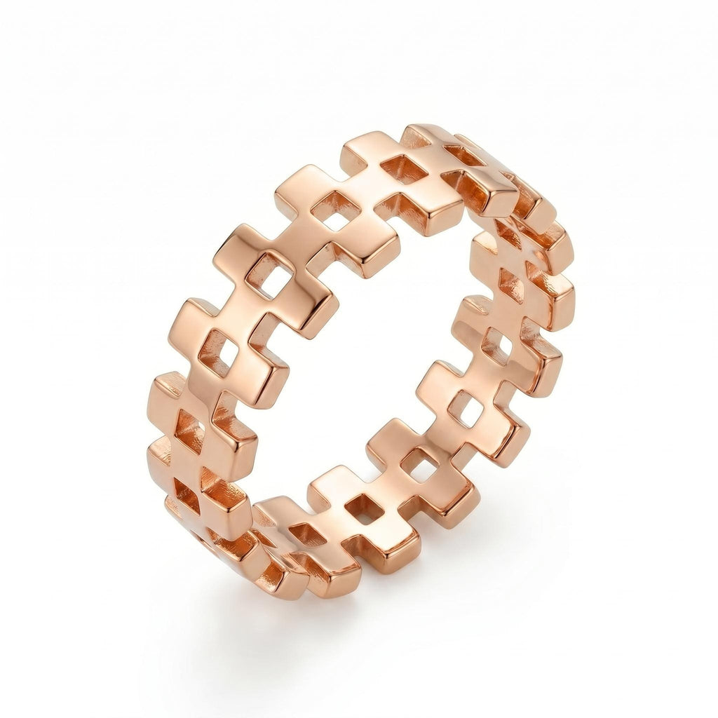 Solid gold wide link band ring