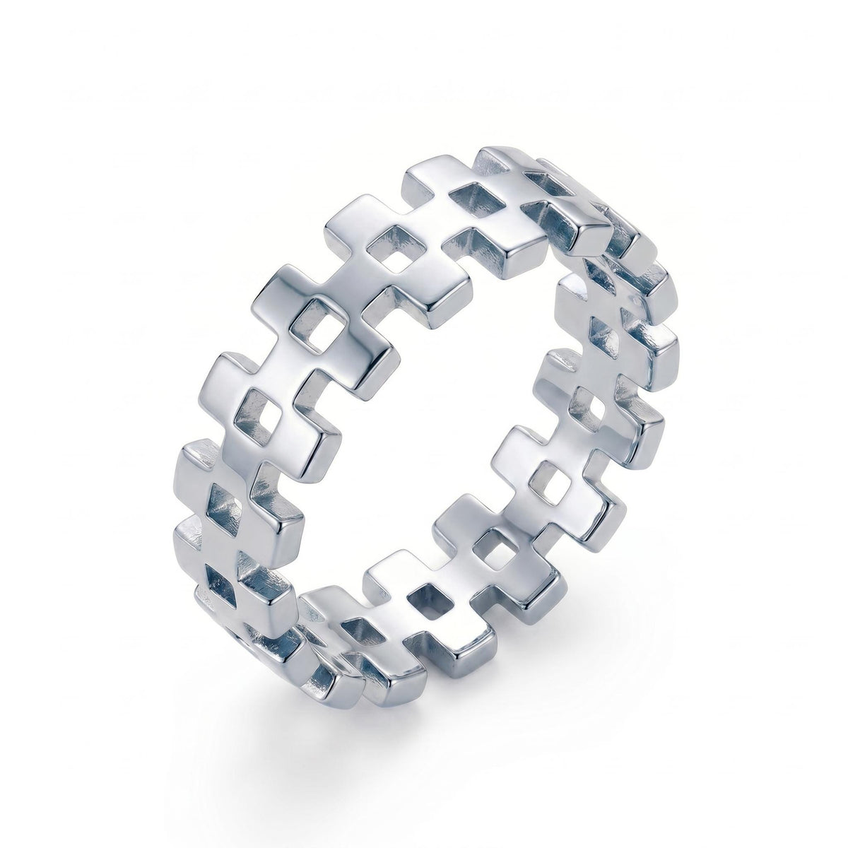 Solid gold wide link band ring