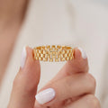 Solid gold wide link band ring