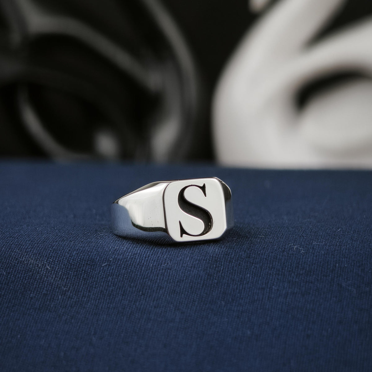 Personalized Square Initial Signet Ring, Sterling Silver or Gold