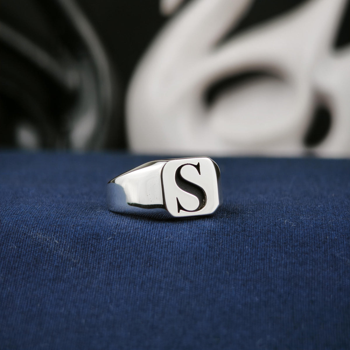 Personalized Square Initial Signet Ring, Sterling Silver or Gold