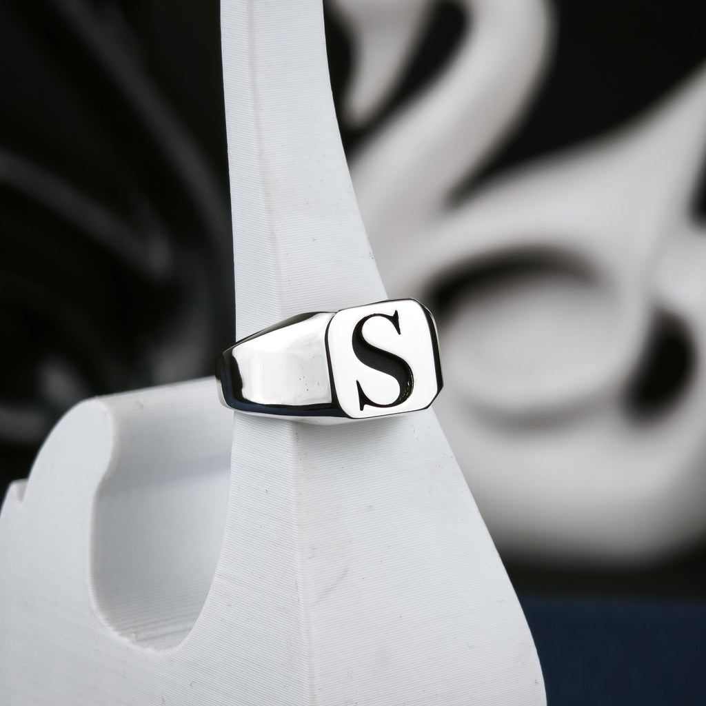 Personalized Square Initial Signet Ring, Sterling Silver or Gold