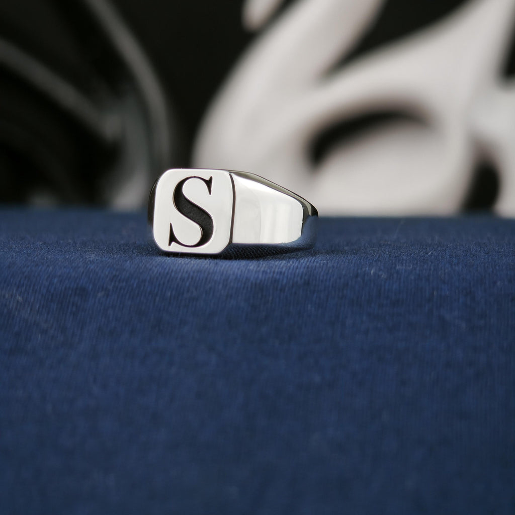 Personalized Square Initial Signet Ring, Sterling Silver or Gold