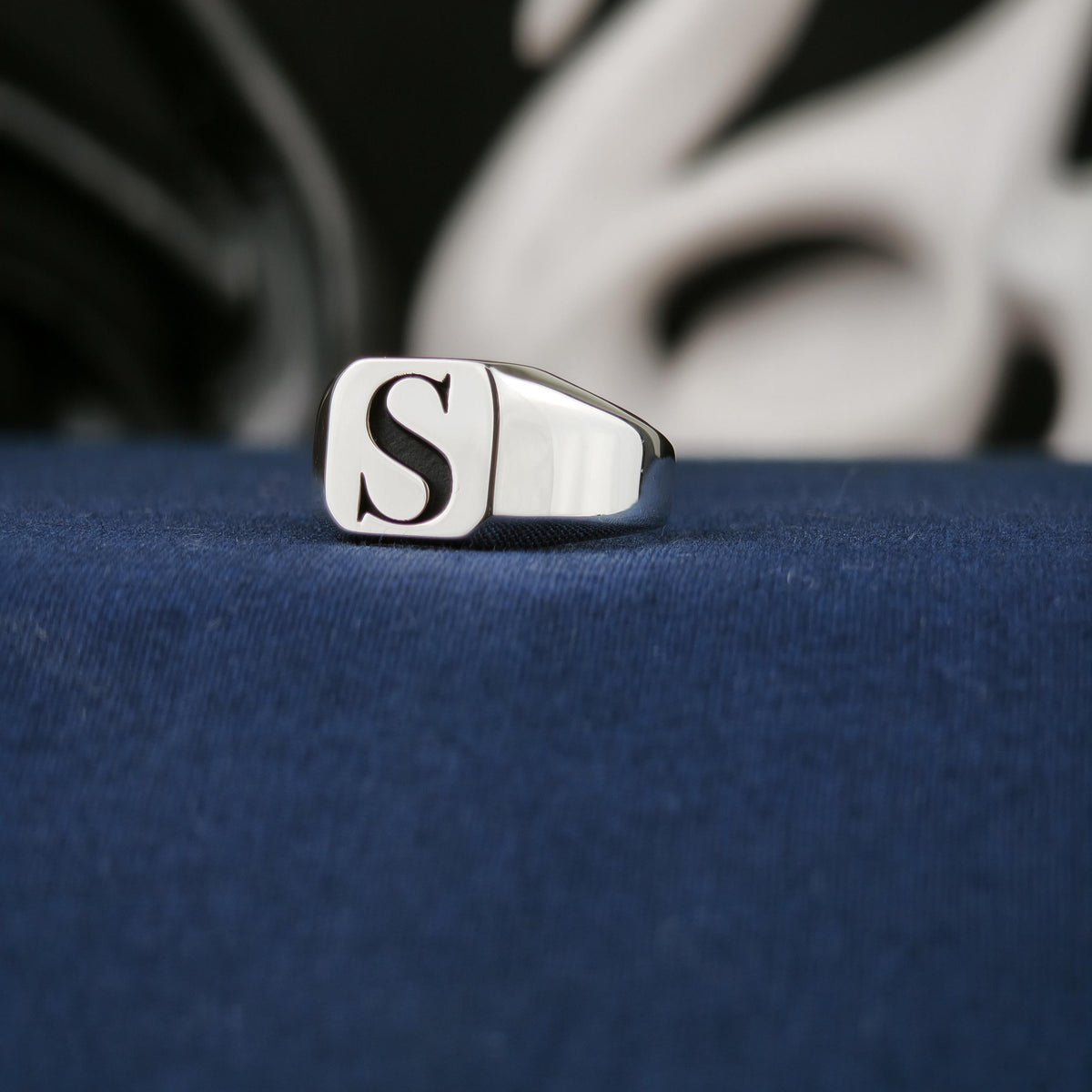 Personalized Square Initial Signet Ring, Sterling Silver or Gold
