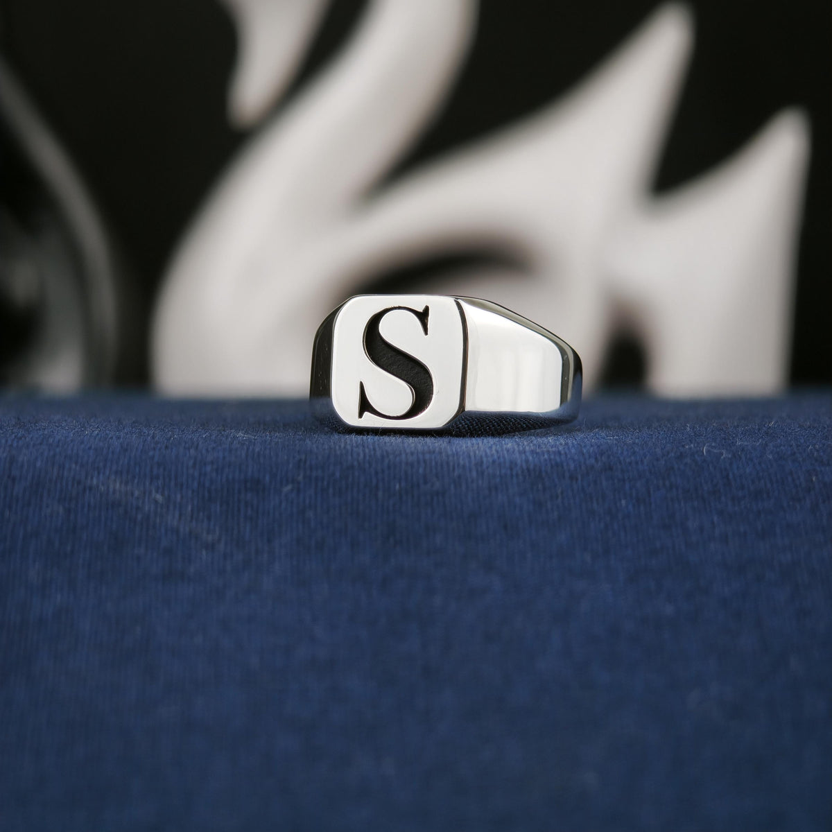 Personalized Square Initial Signet Ring, Sterling Silver or Gold