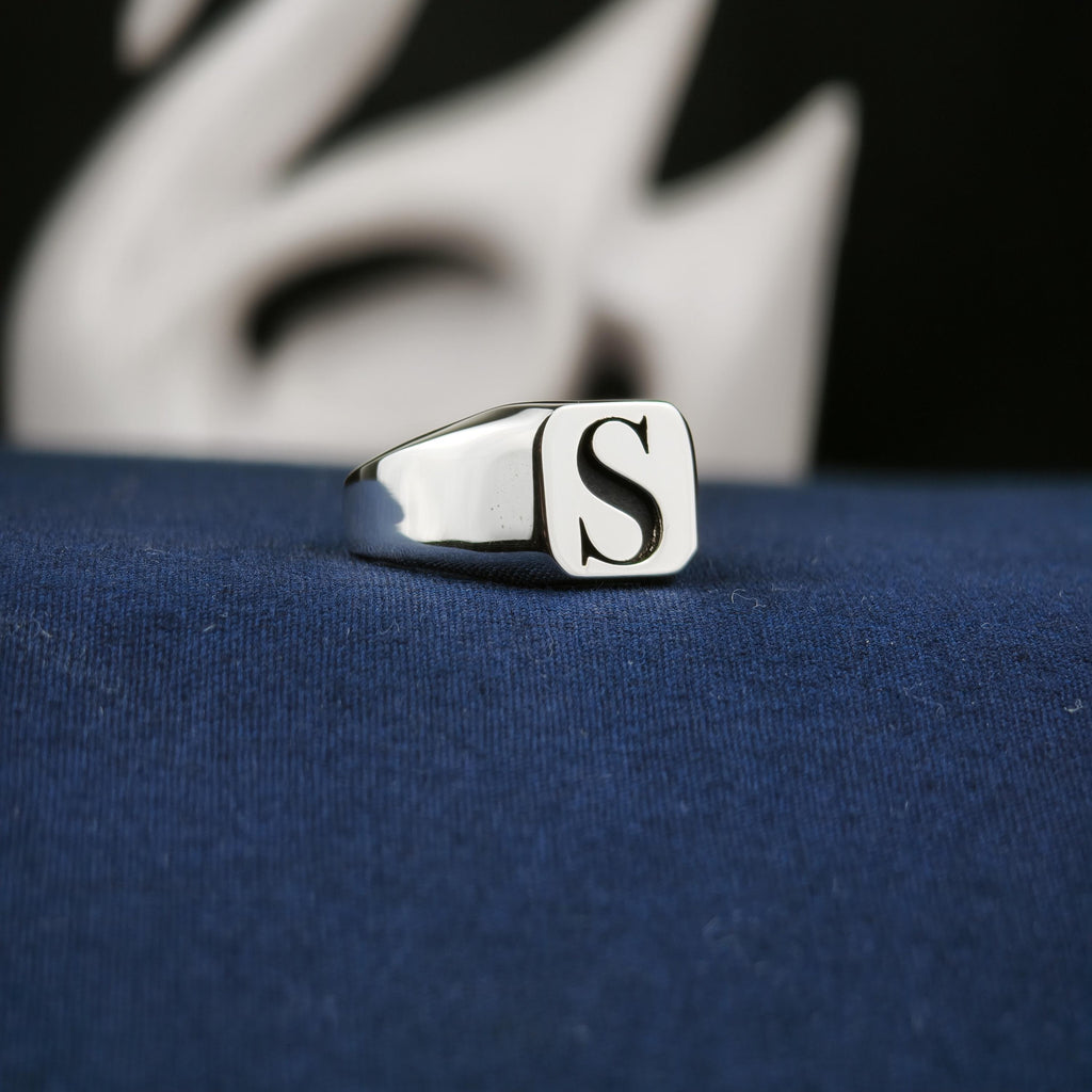 Personalized Square Initial Signet Ring, Sterling Silver or Gold