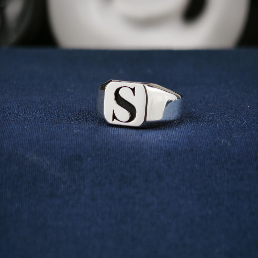 Personalized Square Initial Signet Ring, Sterling Silver or Gold