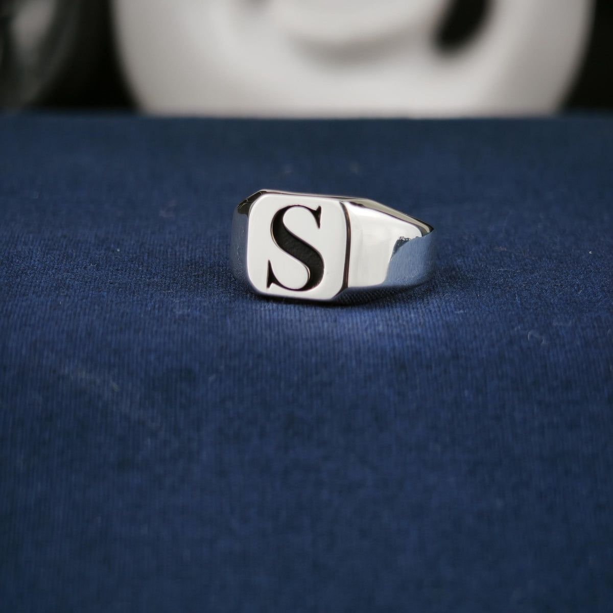 Personalized Square Initial Signet Ring, Sterling Silver or Gold