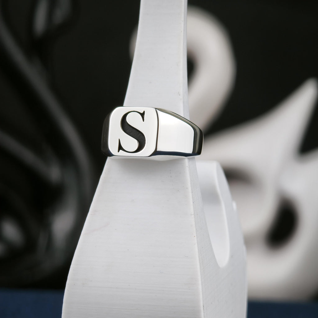 Personalized Square Initial Signet Ring, Sterling Silver or Gold