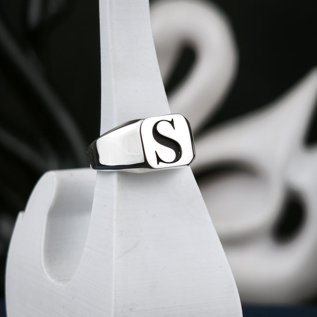 Personalized Square Initial Signet Ring, Sterling Silver or Gold