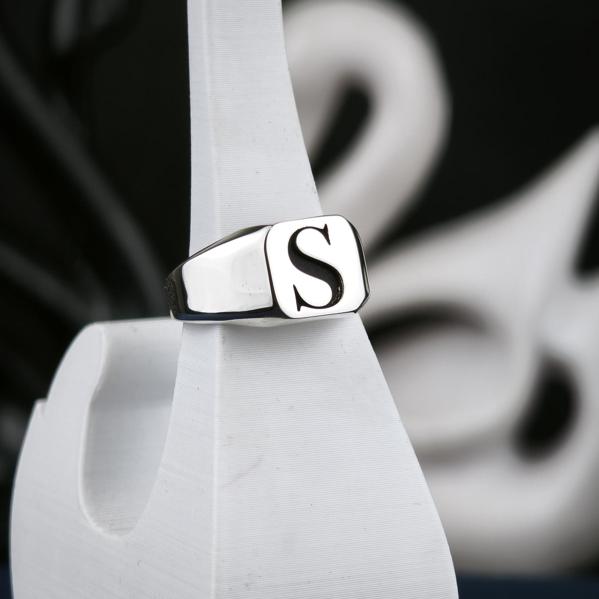 Personalized Square Initial Signet Ring, Sterling Silver or Gold