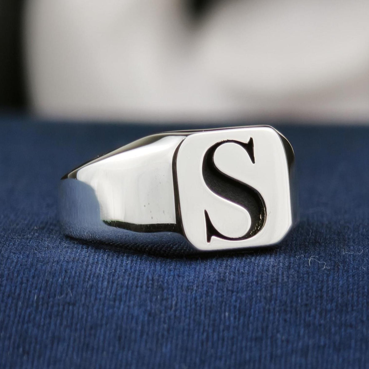 Personalized Square Initial Signet Ring, Sterling Silver or Gold