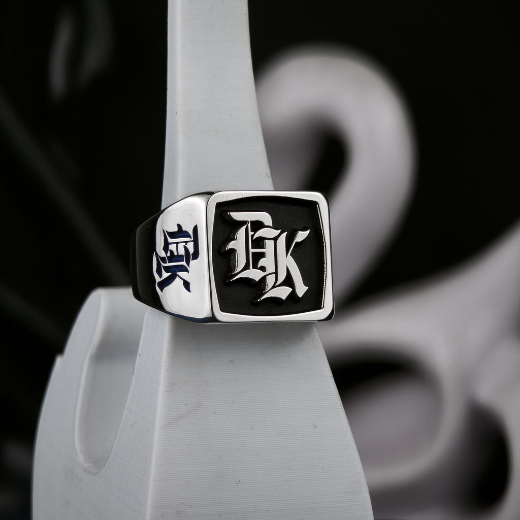 Custom Initial Signet Ring, Square Old English Monogram, Sterling Silver or Gold